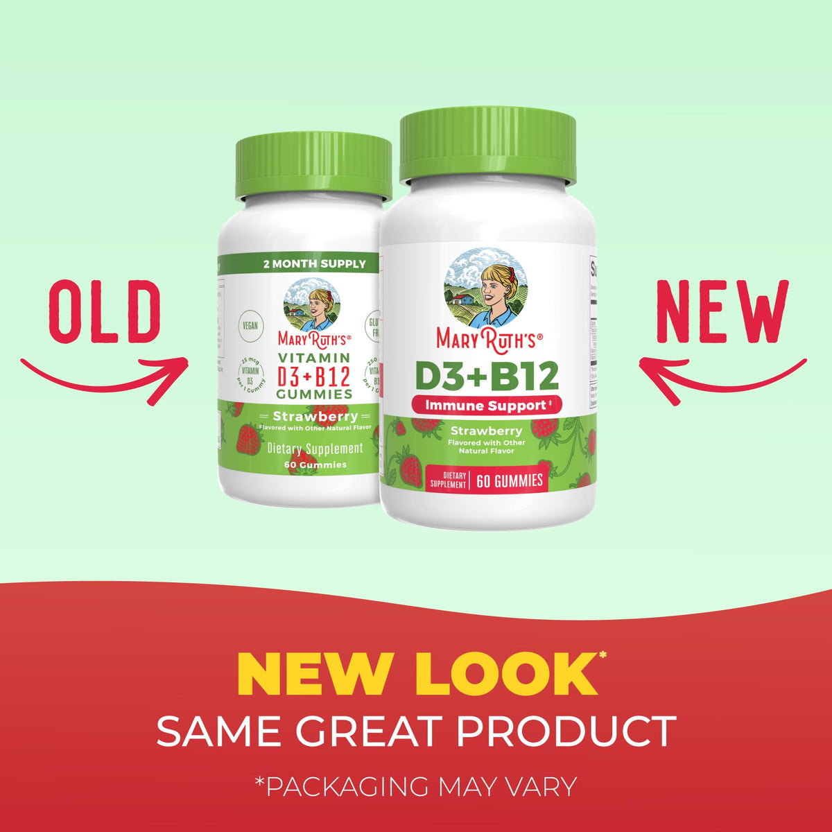 MARYRUTH'S Vitamin D3 + B12 Gummies for Ages 4+, Bone Health, 60 Servings