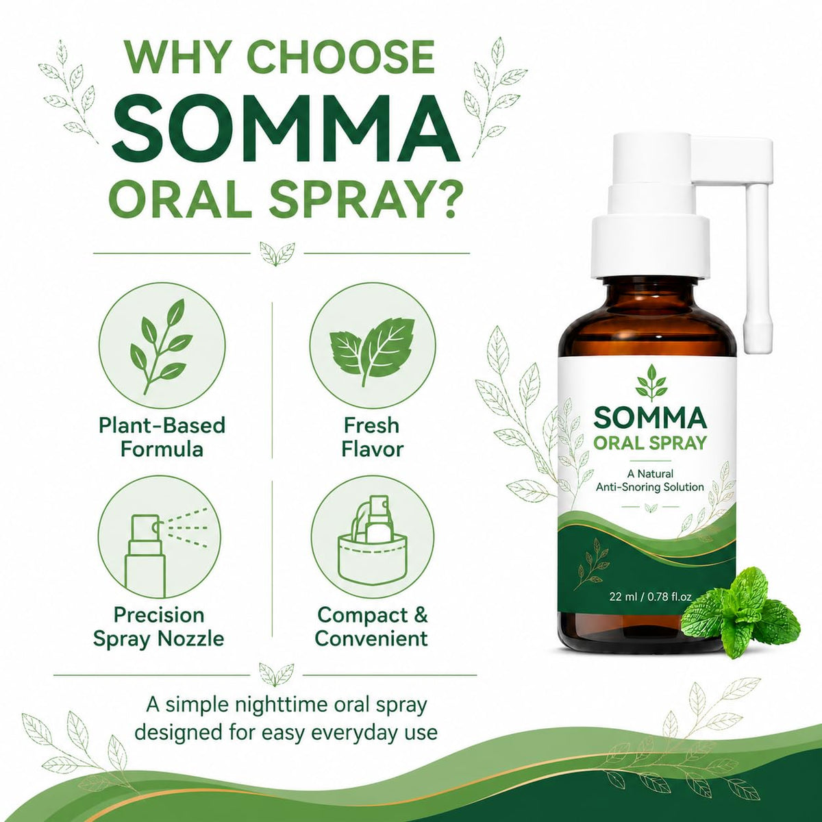 SOMMA ORAL SPRAY, Plant-Based Fresh Mint Flavor 1 Fl Oz