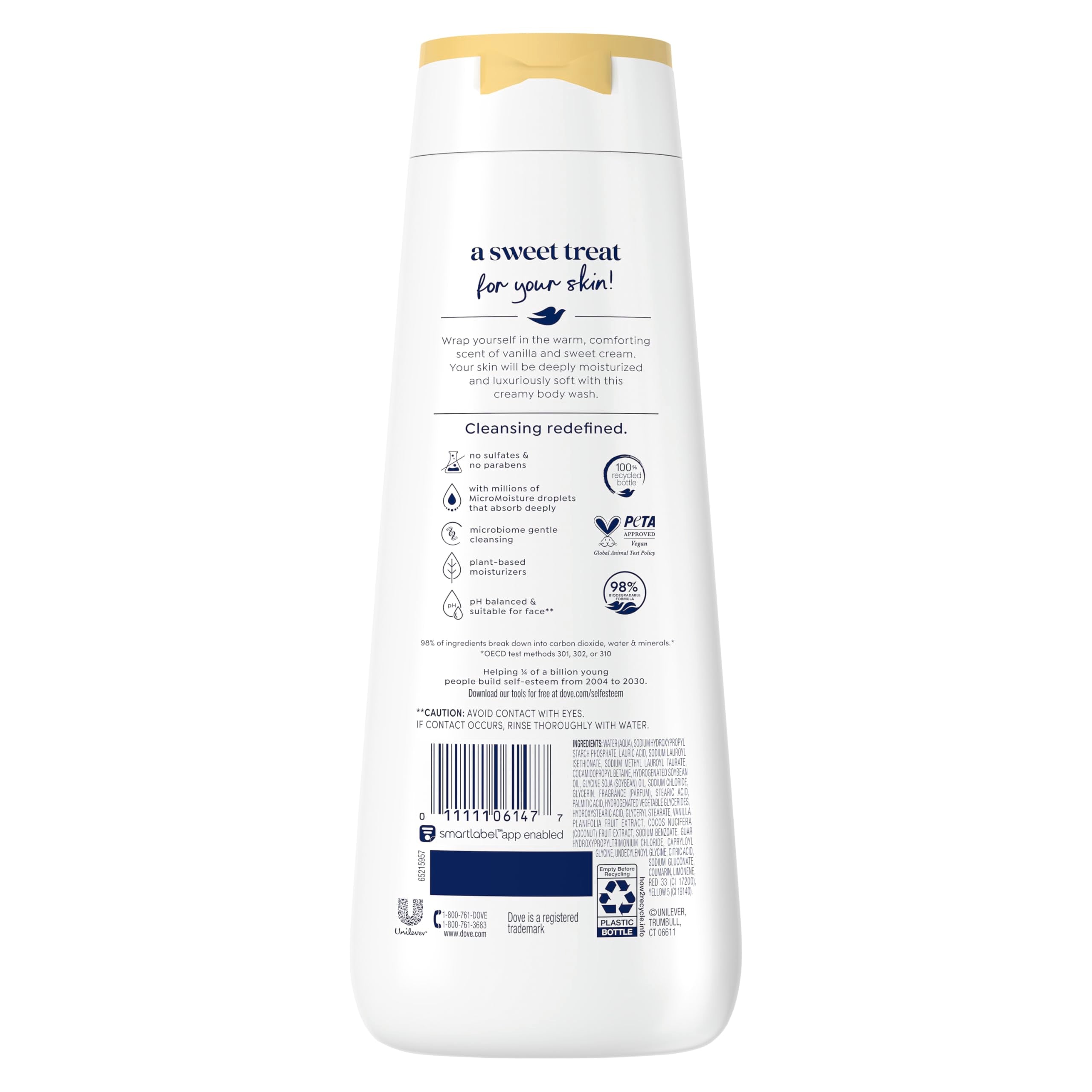 Dove Body Wash Warm Vanilla & Sweet Cream 20 oz, Sulfate Free | Dove Warm Vanilla & Sweet Cream Body Wash nourishes skin with rich vanilla scent and MicroMoisture technology.