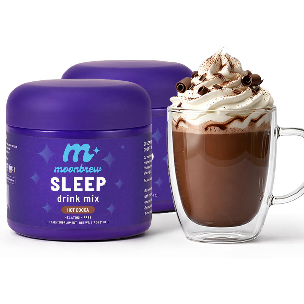 MoonBrew Magnesium Hot Cocoa Sleep Aid - Sugar-Free Calming Drink Mix - 3PK | Nighttime Sleepy Powder with Zinc Glycinate, Chocolate Flavor for Relaxation, Stress & Deep Rest, Melatonin Free