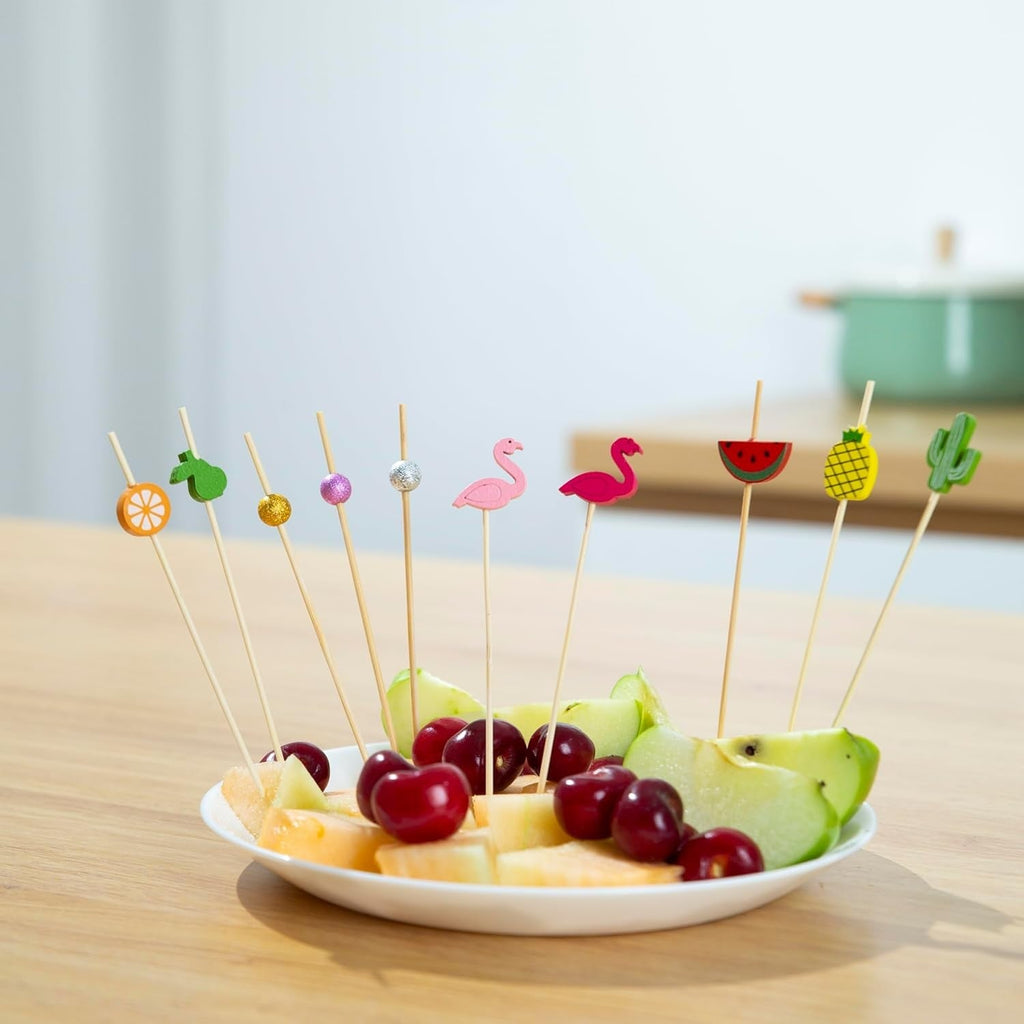 Buy now PARTYHIPPO Bamboo Cocktail Picks 200 Pack – Tropical Fruit Toothpicks 4.7 Inch Cocktail Sticks for Appetizers, Fruit, Cheese, Drinks, Party Supplies (Fruit) at indiglob india