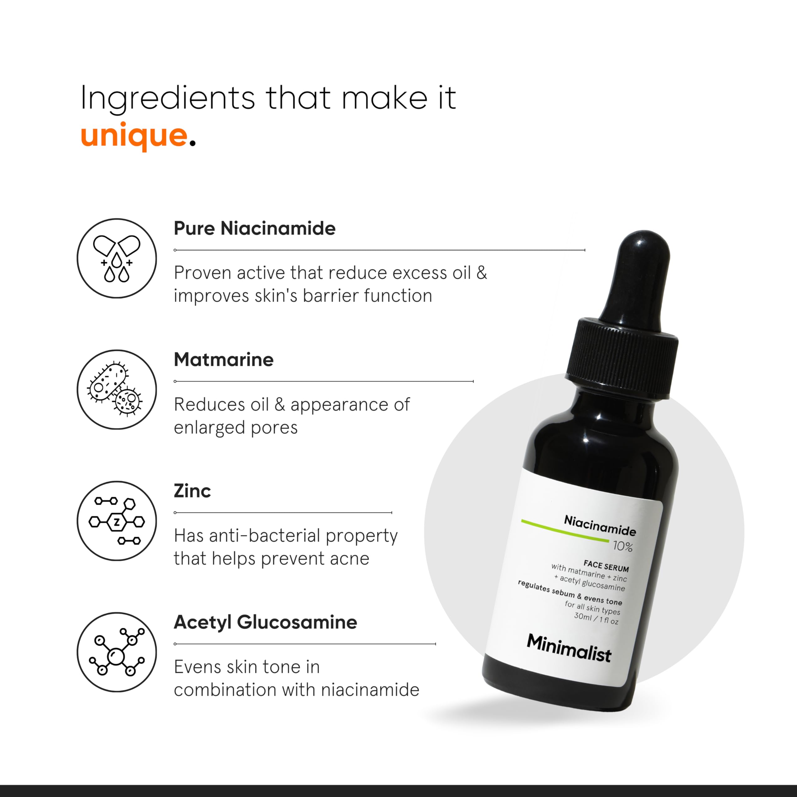 Buy now Minimalist Niacinamide 10% Face Serum for Acne Control & Oil Balancing with Zinc | Pore Minimizer for Face | Clears Acne Marks & Blemishes for Even Skin Tone | For Women & Men | 1 Fl Oz / 30 ml at indiglob india