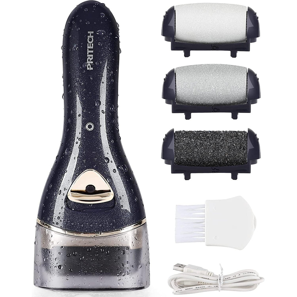 Electric Foot Callus Remover, Rechargeable Foot File for Dead Skin Care | Portable Electronic Pedicure Kit, Waterproof Hard Skin Scraper Tool with 3 Roller Heads for Cracked Heels & Home Spa