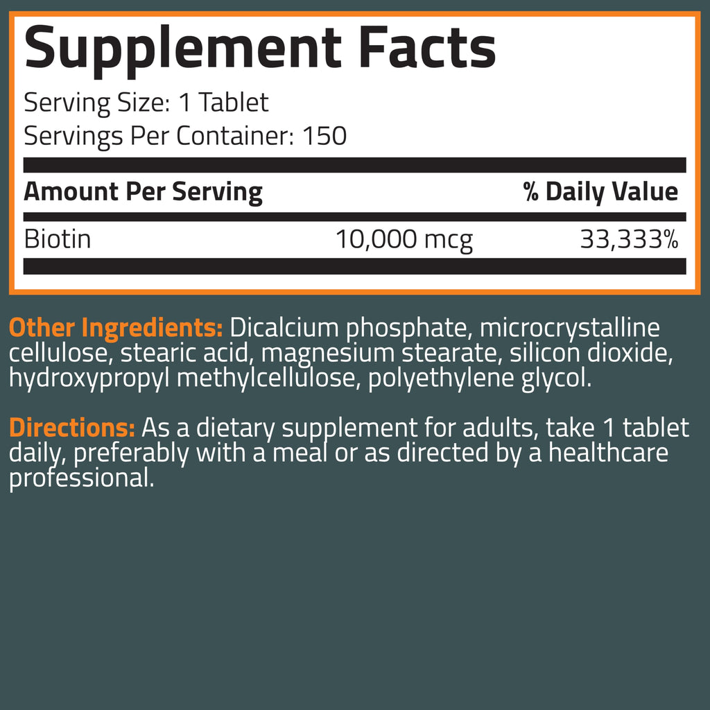 Bronson Biotin 10,000mcg Hair Skin and Nails Vitamins, 150 Tablets | Vegetarian Beauty Support, Non-GMO, Gluten-Free, Soy-Free, Supports Healthy Hair, Skin and Nails