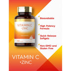 Carlyle Vitamin C with Zinc | 250 Softgels | Bioavailable | Ascorbic Acid