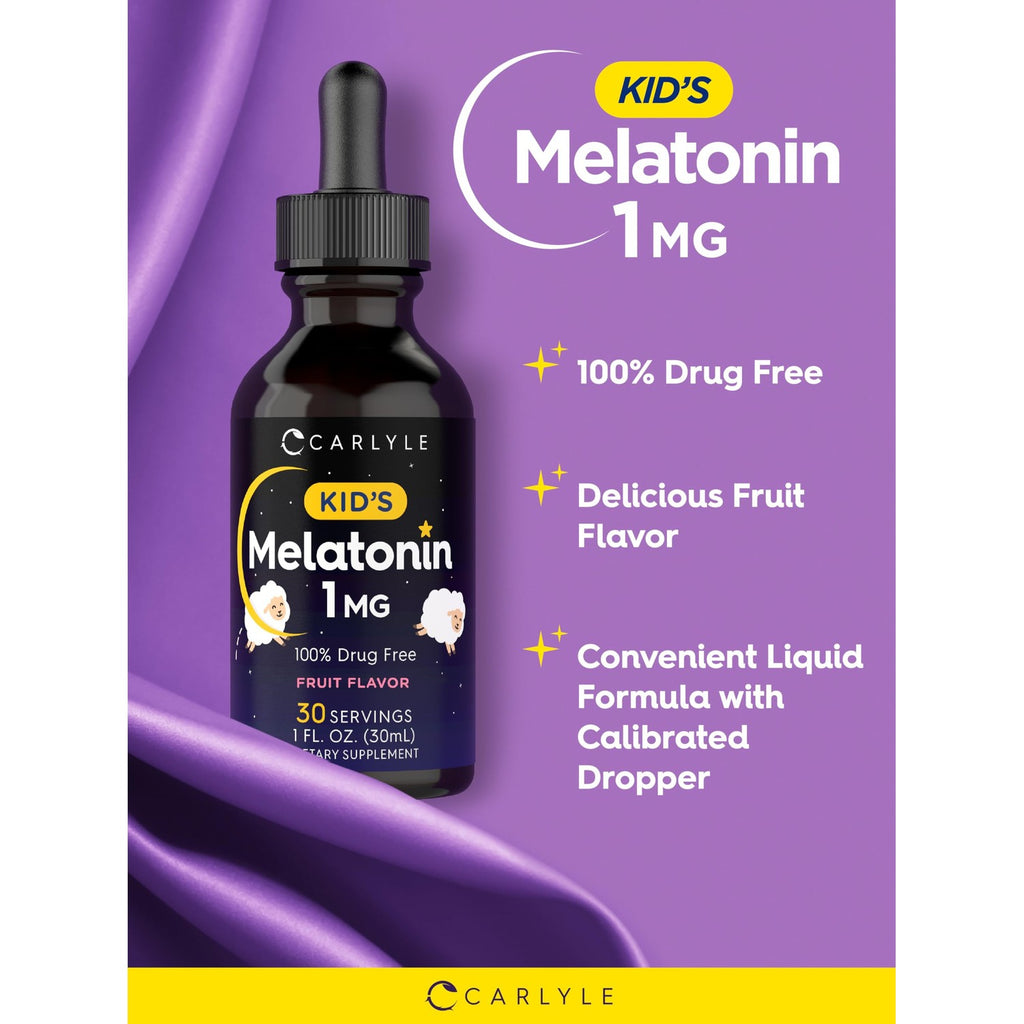 Carlyle Kids Melatonin Liquid | 1 fl oz | Two Pack | Fruit Flavor | Drug Free Childrens Supplement