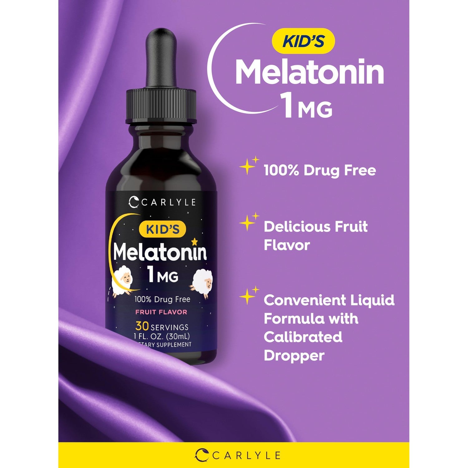Carlyle Kids Melatonin Liquid | 1 fl oz | Two Pack | Fruit Flavor | Drug Free Childrens Supplement