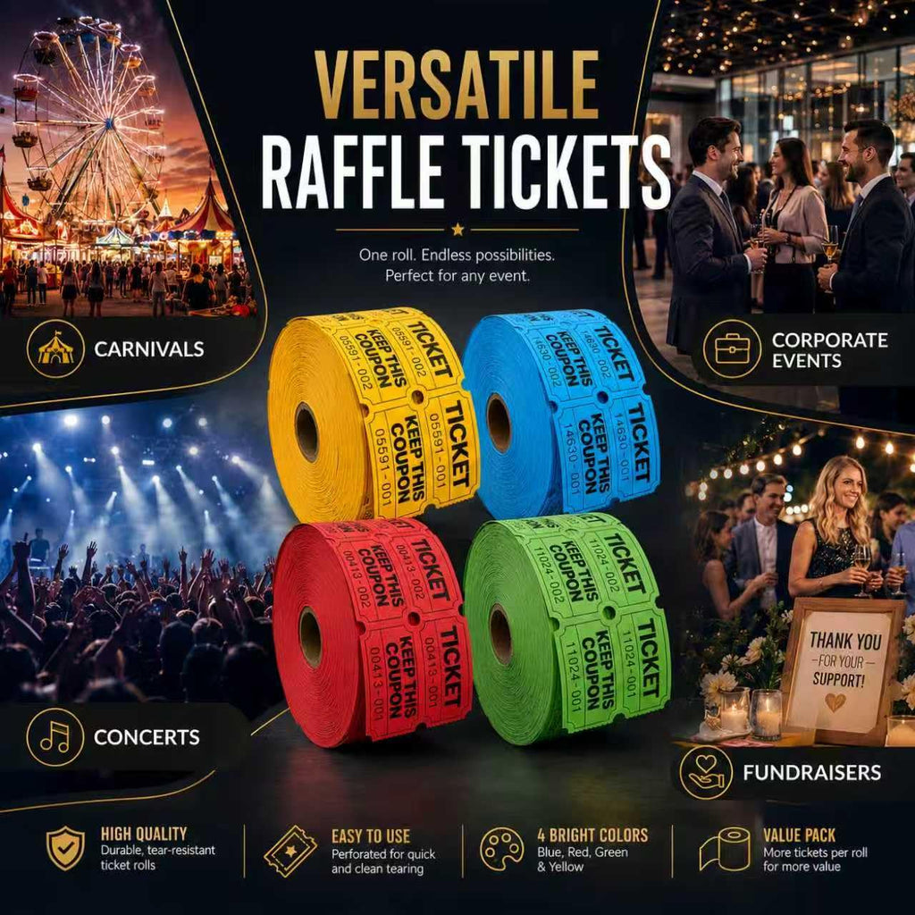 XXINMOH 4000 Pairs Double Raffle Tickets – 4 Assorted Colors (Pink, Blue, Red, Purple) – 1000 Pairs per Roll for Carnival, Fundraiser, Party, Event, Classroom, Lottery Drawing Prize Tickets for Raffle