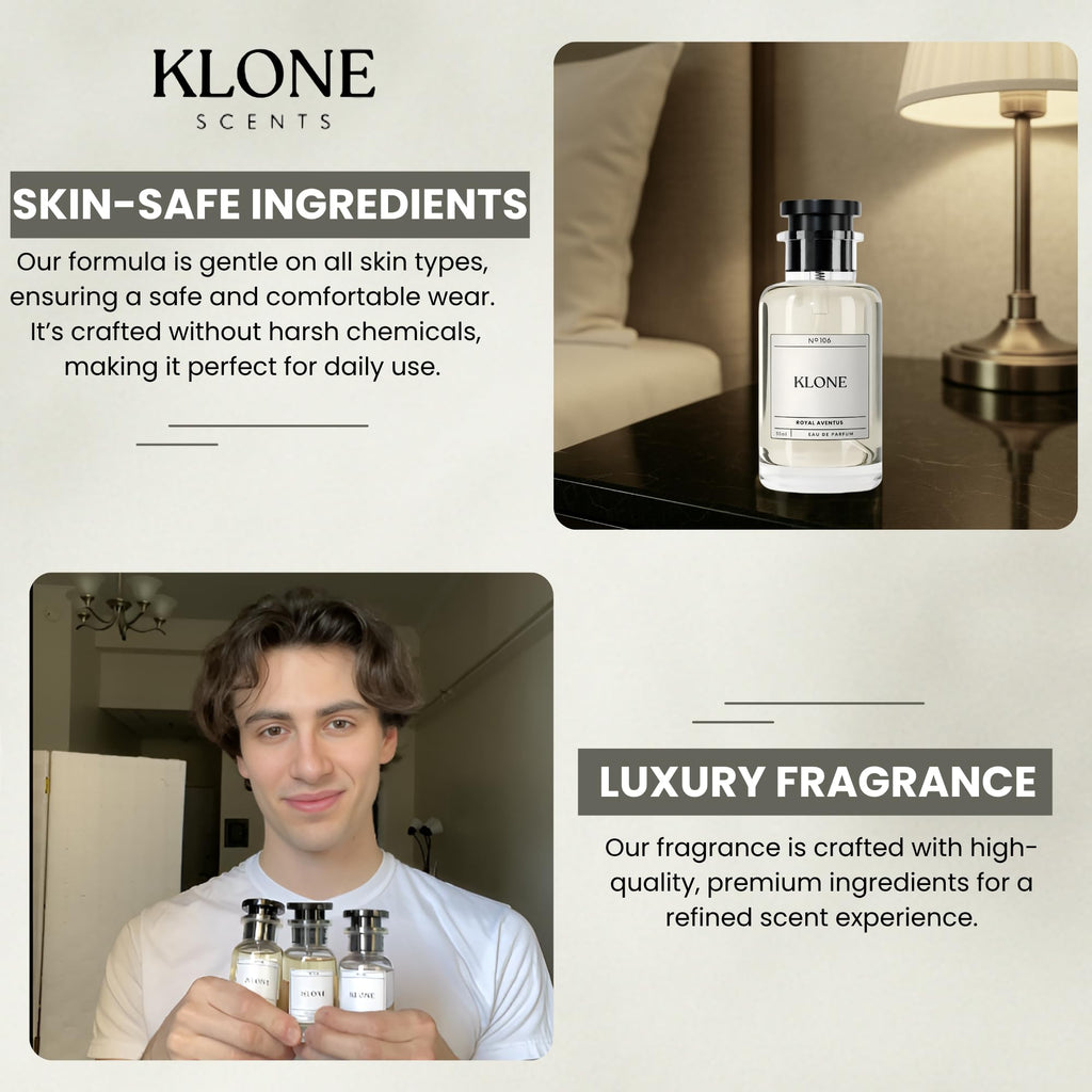 Klone Scents Royal Aventus – 12+ Hours Long-Lasting Designer Inspired Fragrance – Smells Like Aventus with Notes of Bergamot, Pineapple & Oakmoss – Clean Ingredients, No Parabens – 50ml