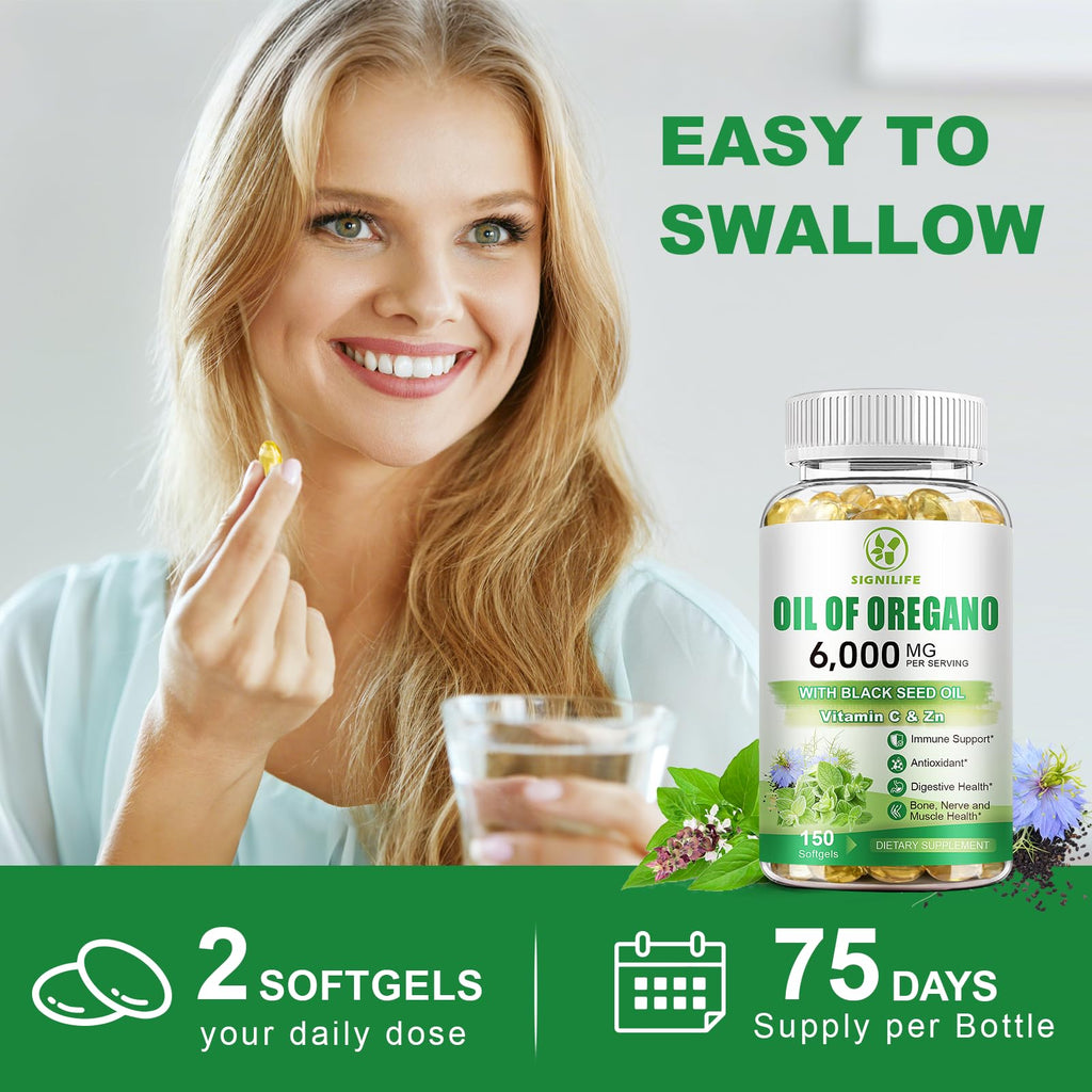 Oil of Oregano with Black Seed Oil, 6000mg/Serving, 150 Softgels | Oregano Oil Capsules for Immune Support with High Carvacrol & Thymoquinone, Antioxidant, Non-GMO, Gluten Free