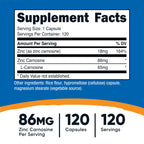 Nutricost Zinc Carnosine 86mg, 120 Capsules, Zinc L-Carnosine Supplement | GMO-Free, Gluten Free
