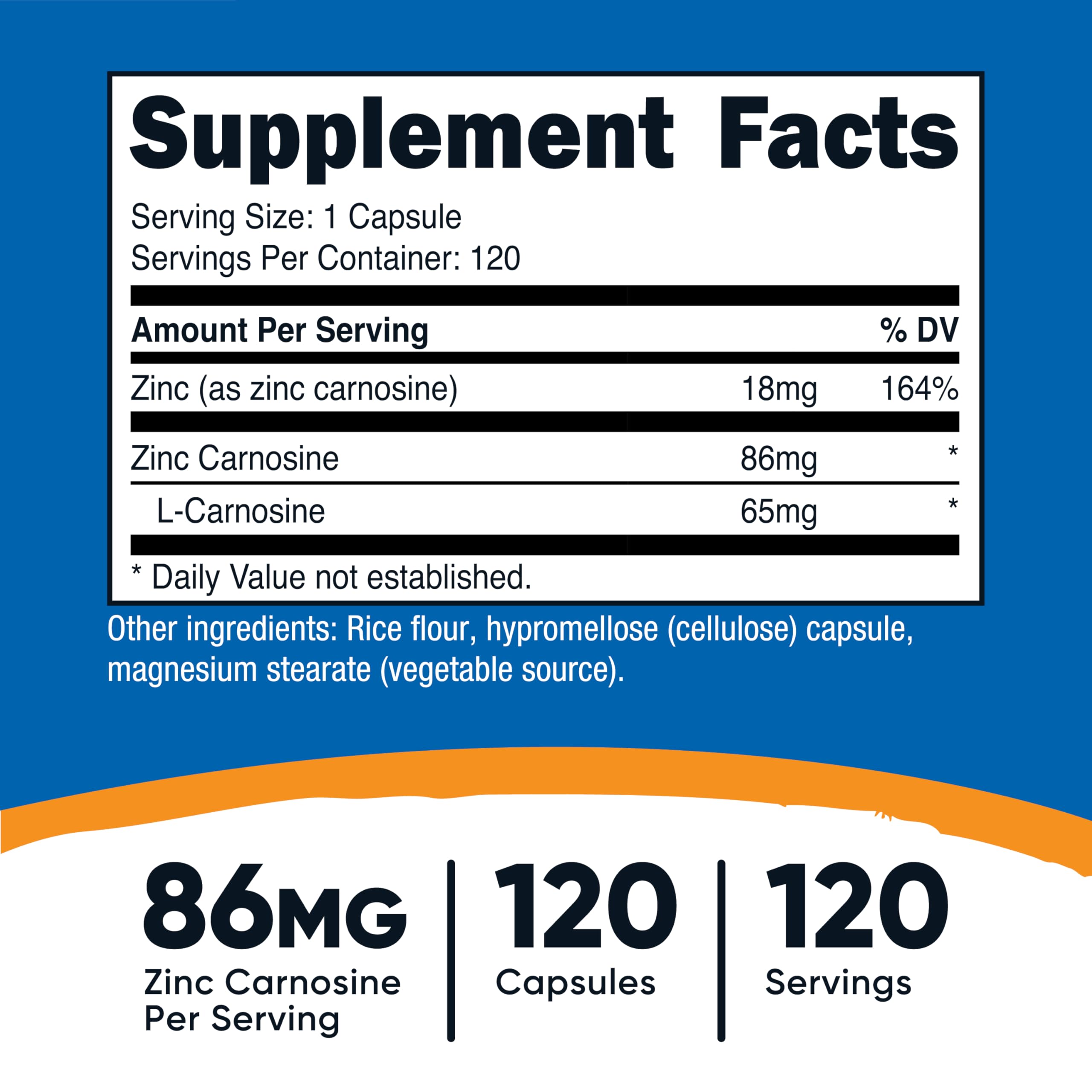 Nutricost Zinc Carnosine 86mg, 120 Capsules, Zinc L-Carnosine Supplement | GMO-Free, Gluten Free