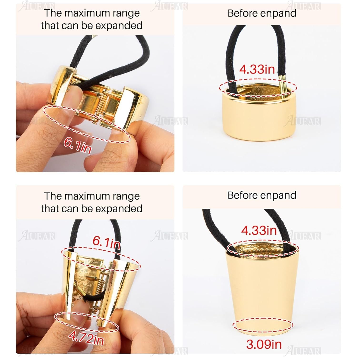 Buy now AUEAR, Brushed Metal Expandable Hair Cuff Ponytail Holder Elastic Tie for Women Girls Thick Rings Set (3 Pcs, Style 3) at indiglob india