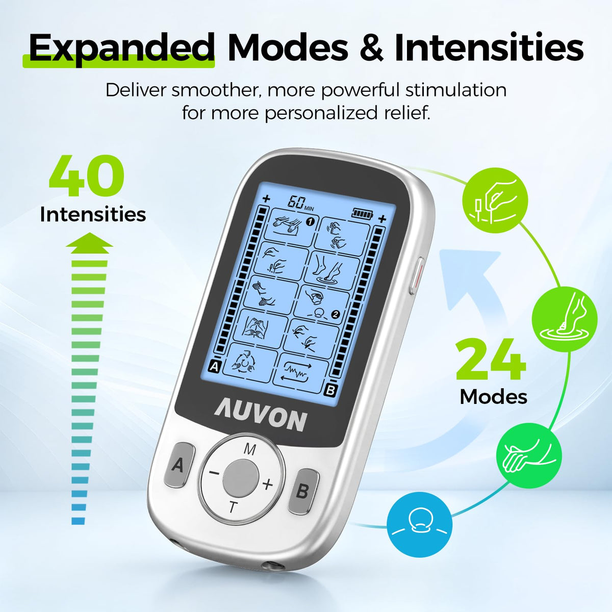 AUVON 24 Modes Dual Channel TENS Unit Muscle Stimulator for Pain Relief