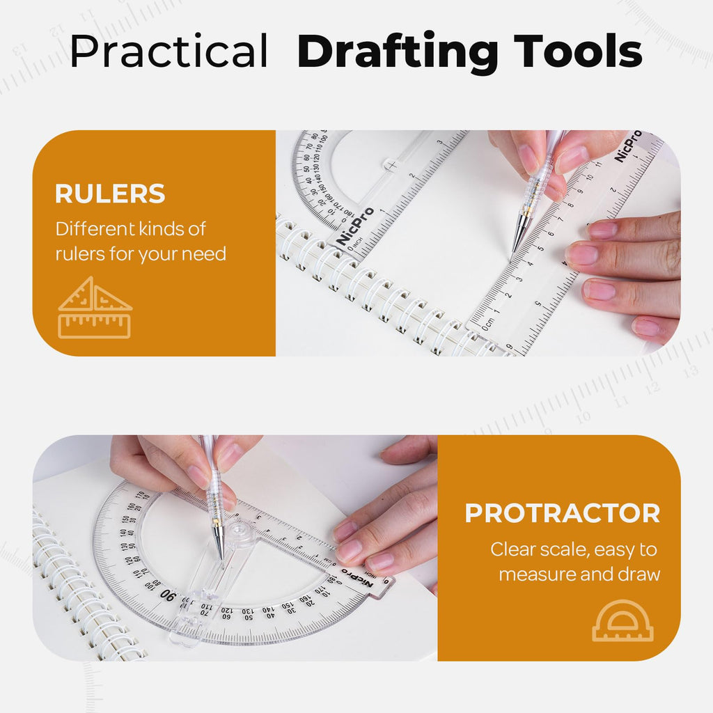 Nicpro 22 PCS Compass Geometry Tools with Case, Drafting Tool Geometry Set