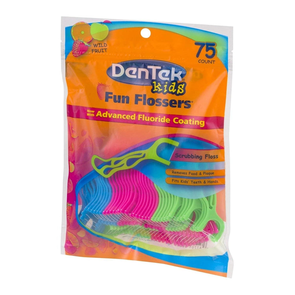 Buy now DenTek Kids Fun Flossers, Removes Food & Plaque, Wild Fruit Flavored Floss Picks, 75 Count, 6 Pack at indiglob india