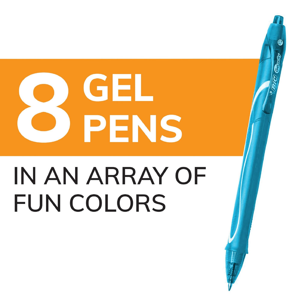 BIC Gelocity Quick Dry Gel Pens, Medium Point, 0.7 mm, 8-Count Pack