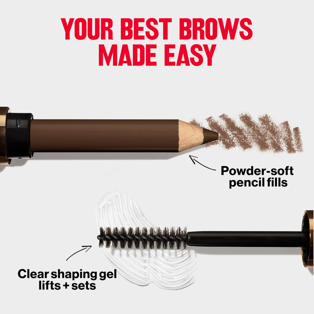 Buy now Revlon ColorStay Brow Fantasy, All In One Eyebrow Powder Pencil with Shaping Clear Gel, Gel Infused with Panthenol, Smudge-proof, 16HR Visibly Full Brows, 004 Dark Brown at indiglob india