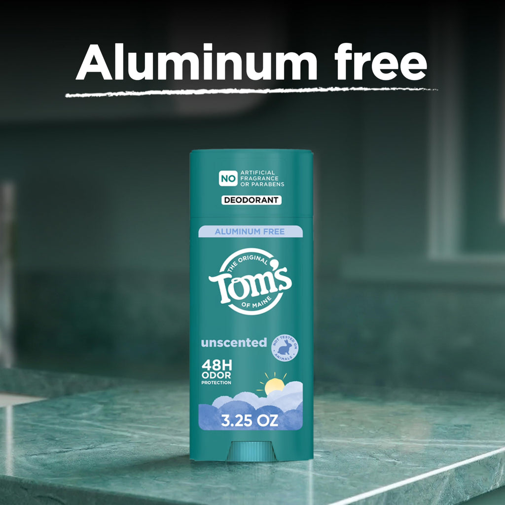 Tom’s of Maine Unsecented Aluminum Free Natural Deodorant, 3.25 oz (2 Pack) | No Artificial Fragrances, Dyes, or Preservatives, Baking Soda Free, 48-Hour Odor Protection