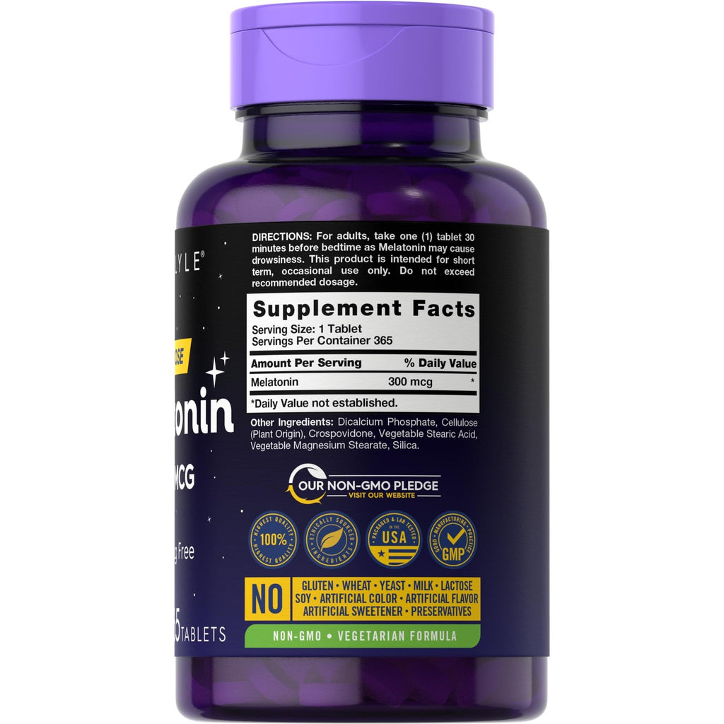 Carlyle Melatonin 300 mcg | 365 Tablets | Low Dose