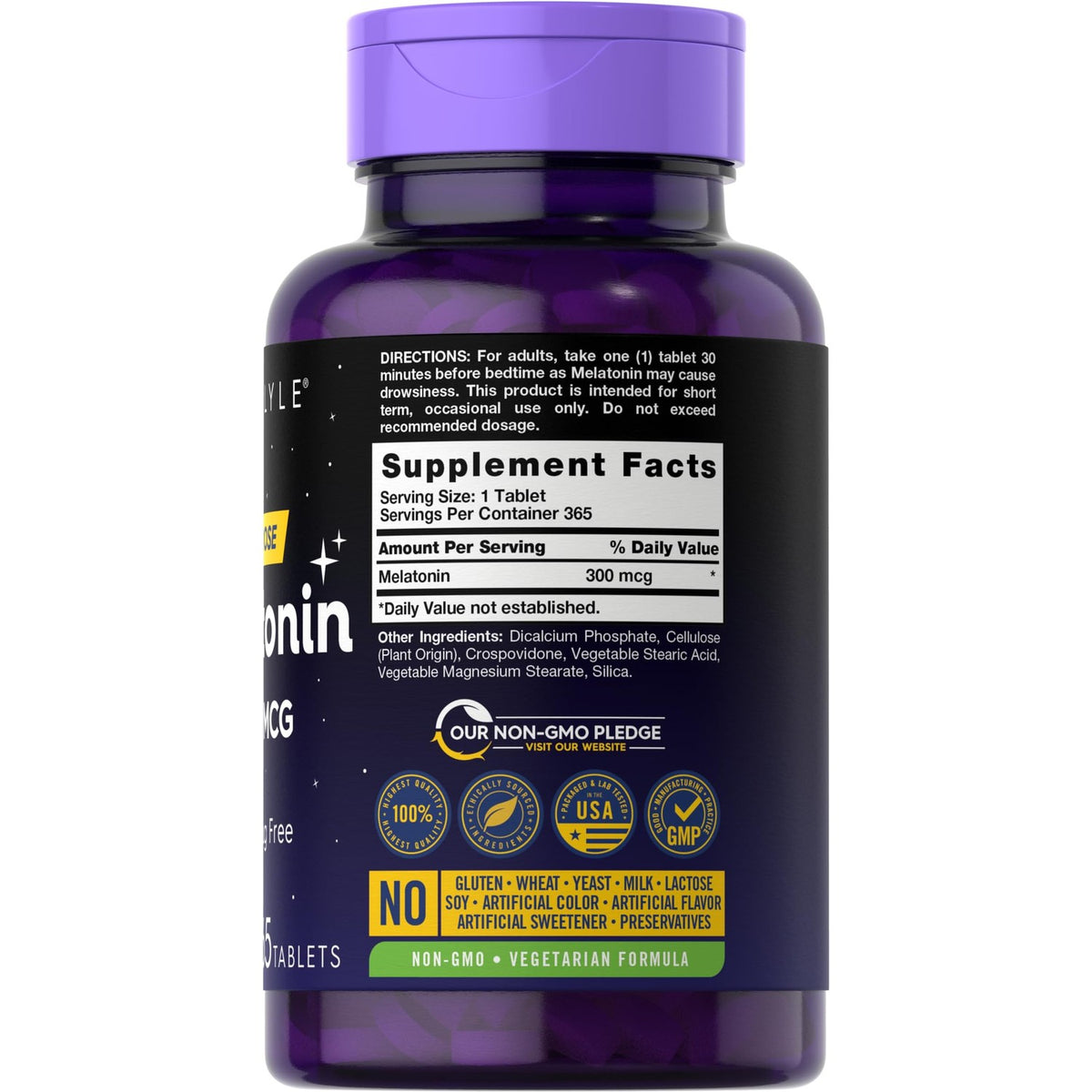 Carlyle Melatonin 300 mcg | 365 Tablets | Low Dose