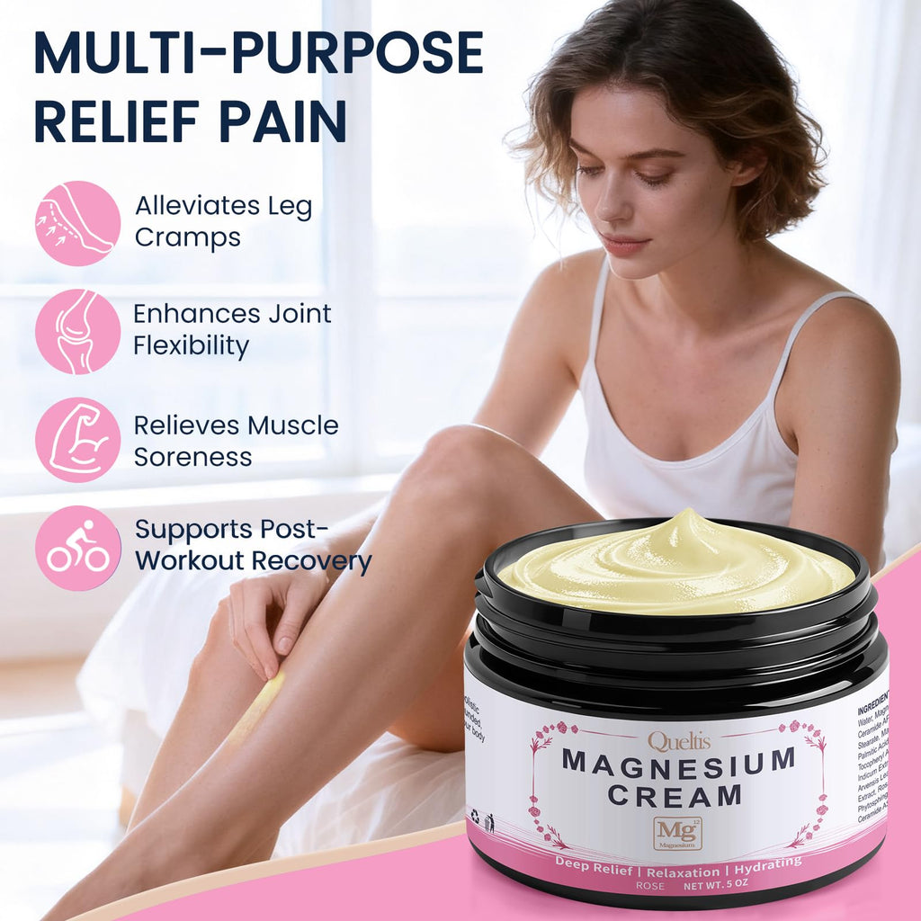 Magnesium Lotion, Magnesium Cream for Sleep, Pain & Leg Cramps, Topical Magnesium Chloride Cream for Muscle Relaxation, Calming, Moisturizing - Skin-Friendly & Safe for Kids | 5OZ (Rose)