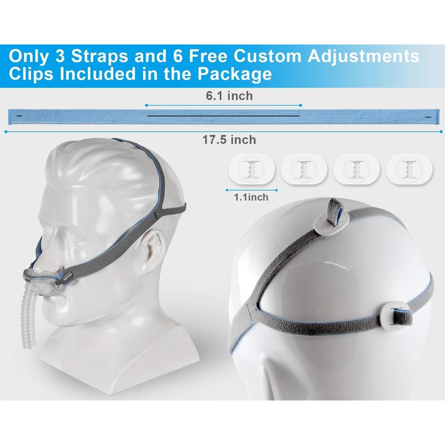 Buy now 3 Pack Headgear Compatible with P10 Nasal Pillow Mask Straps Included 3 Super Elastic Straps and 6 Adjustment Clips(Grey) at indiglob india