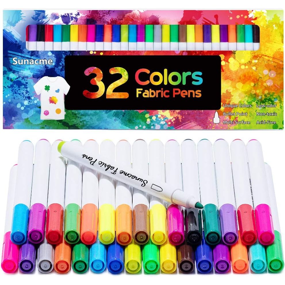 Buy now Fabric Markers Pen, 32 Colors Permanent Fabric Paint Pens for T-Shirt, Fine Tips Art Marker Set for Canvas Bags Hats Sneakers and Textiles Multicolor at indiglob india