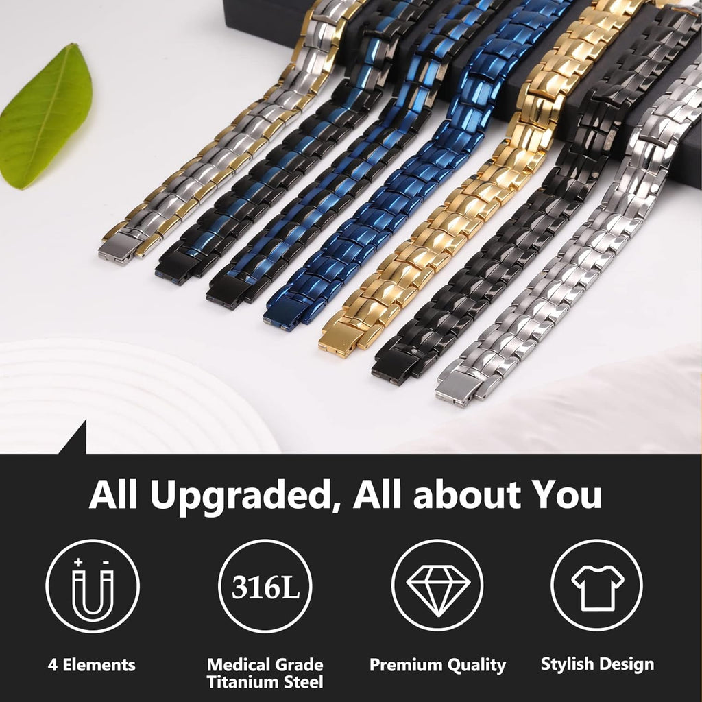 Buy now Feraco Mens Magnetic Bracelet Titanium Steel Magnetic Bracelet with Double Row 4 Elements Magnets (Silver) at indiglob india