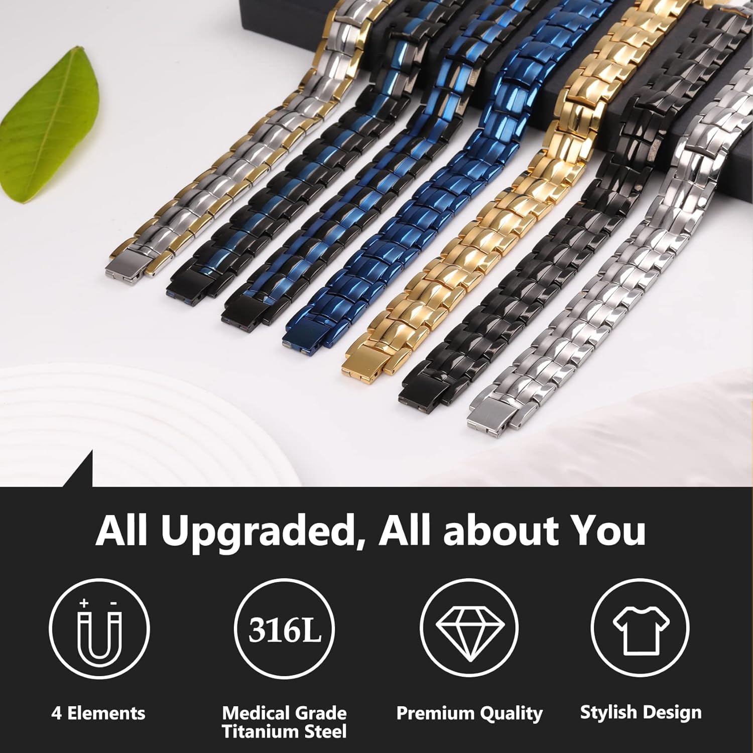 Buy now Feraco Mens Magnetic Bracelet Titanium Steel Magnetic Bracelet with Double Row 4 Elements Magnets (Silver) at indiglob india
