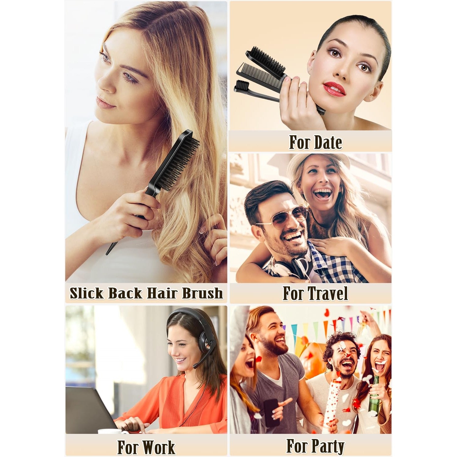 Slick Back Hair Brush & Hair Wax Stick Set - Frizz Control & Flyaway Smoothing - Sleek Ponytails, Buns, Edges - Styling Cream/Gel/Balm/Pomade Stick for Women - Styling Accessories for Girls & Kids