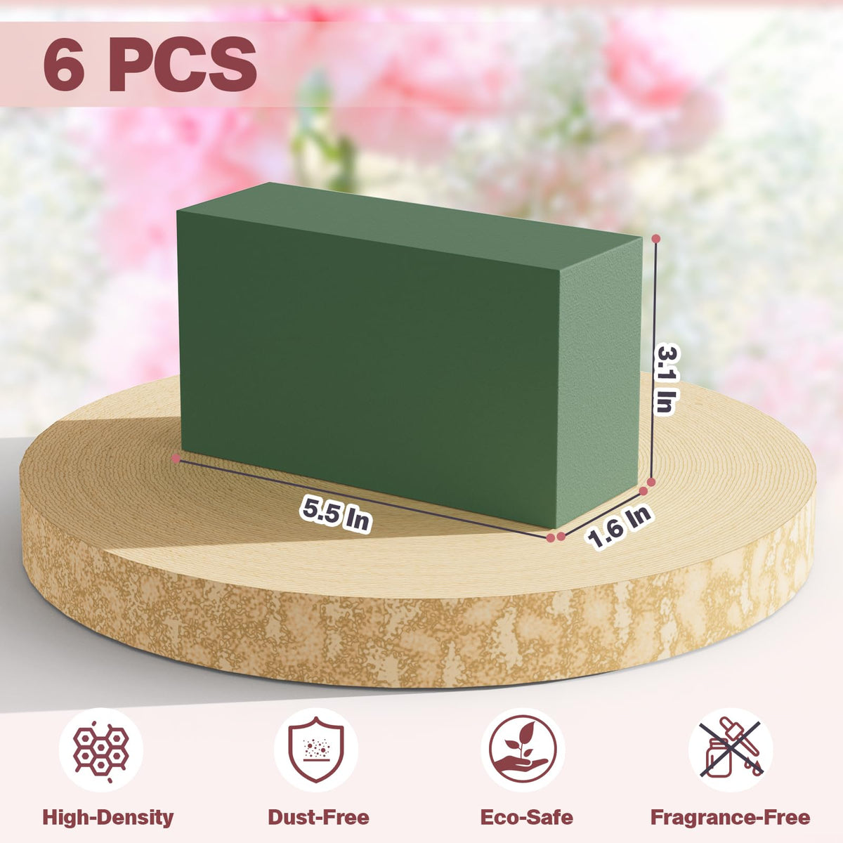 6-Pack Floral Foam Blocks, Green Planter Styrofoam for Artificial Flowers