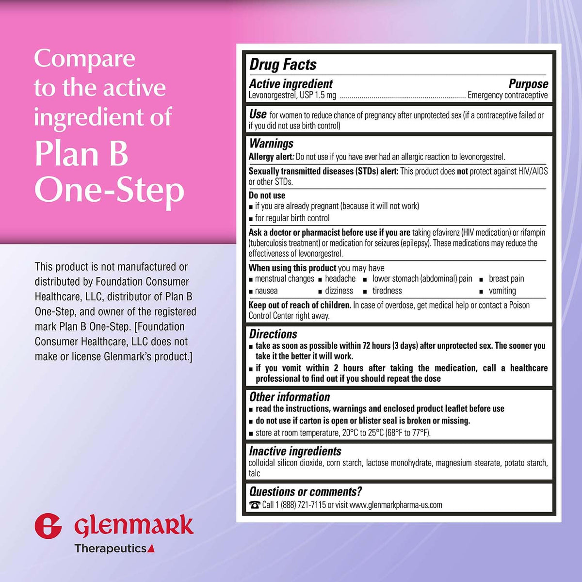 Glenmark Therapeutics Emergency Contraceptive Tablet, Levonorgestrel 1.5mg, Reduces Chance of Pregnancy After Unprotected Sex