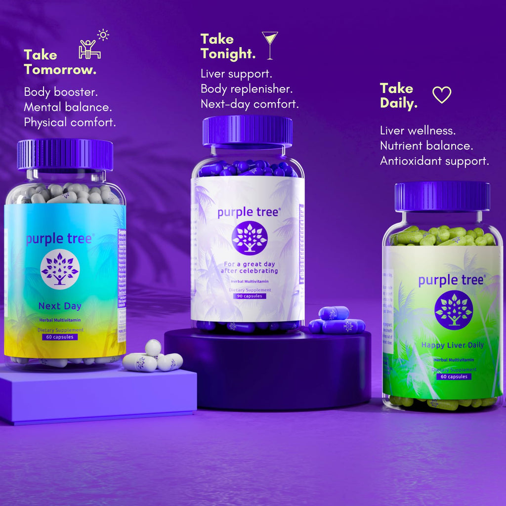 purple tree Post-Celebration Wellness Supplement | Liposomal Dihydromyricetin (DHM), L-Glutathione, Milk Thistle for Liver Support & Hydration | Electrolytes, B Vitamins, Willow Bark | 60 Capsules