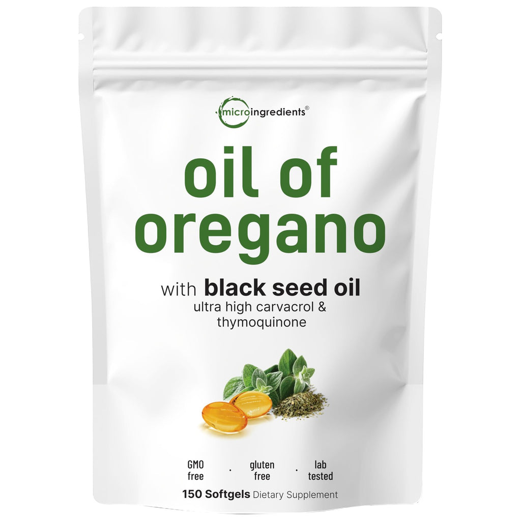 Micro Ingredients Oil of Oregano with Black Seed Oil, 300 Softgels | Naturally Occurring Carvacrol & Thymoquinone. 2-in-1 Oregano Oil Supplement. Non-GMO, Gluten Free, 3rd Party Tested.