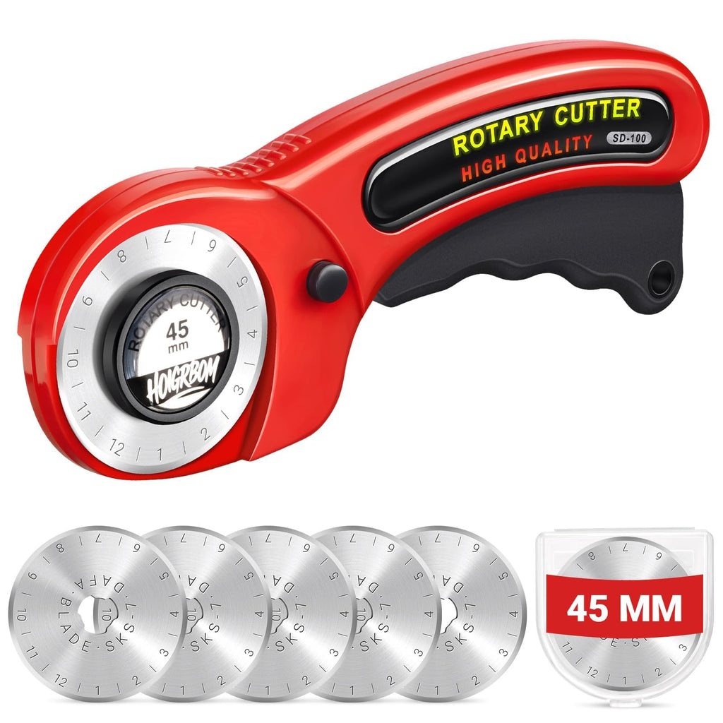 45mm Fabric Rotary Cutter with 5 Extra Blades, Ergonomic Handle