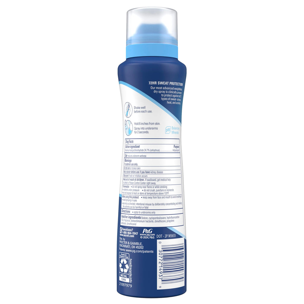 Secret Clinical Strength Dry Spray Antiperspirant Deodorant for Women, 3X Stress Protection, 72hr Sweat & Odor Protection, PH Balancing Minerals, Completely Clean Scent, 3.8 oz