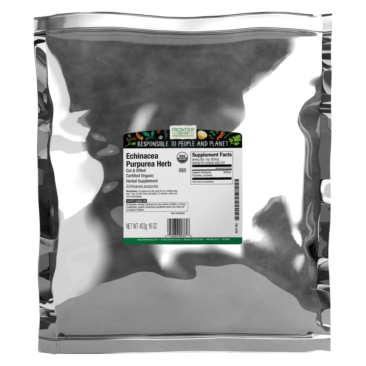 Frontier Co-op Organic Echinacea Purpurea Herb, Cut and Sifted, Kosher | 16 Ounce (Pack of 1)