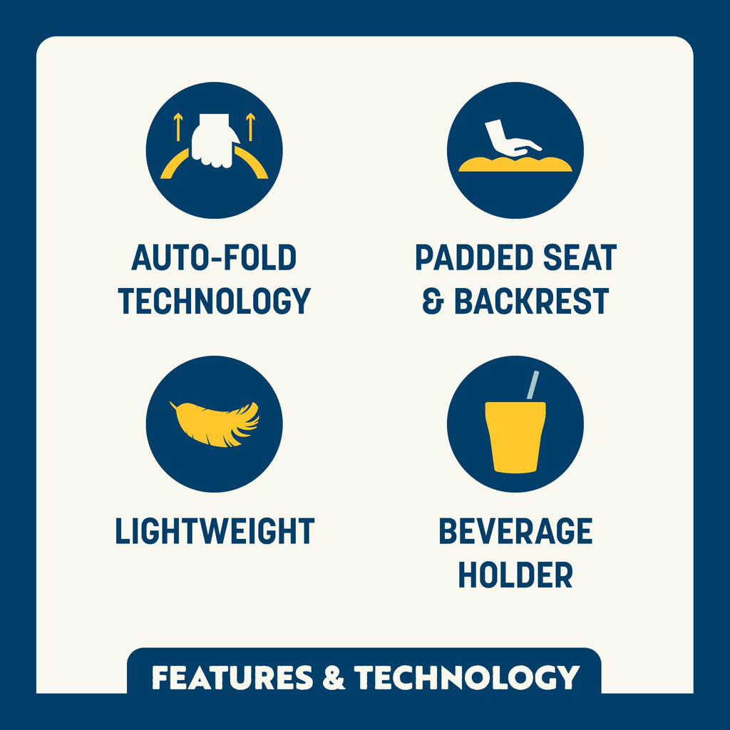 GCI Outdoor Quik-E-Seat | Portable, Folding Tripod Chair with Drink Holder and Padded Lumbar Support — Black