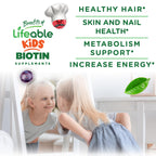 Lifeable Kids Biotin Gummies | 5,000mcg | Great Tasting Natural Flavor Biotin Supplement | Vegan Hair Gummies | for Hair Skin and Nails | 90 Gummies