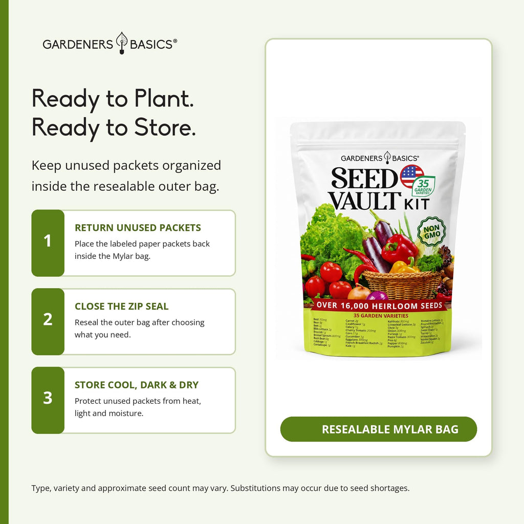 Gardeners Basics Survival Seed Vault Kit, Vegetable Seeds for Planting