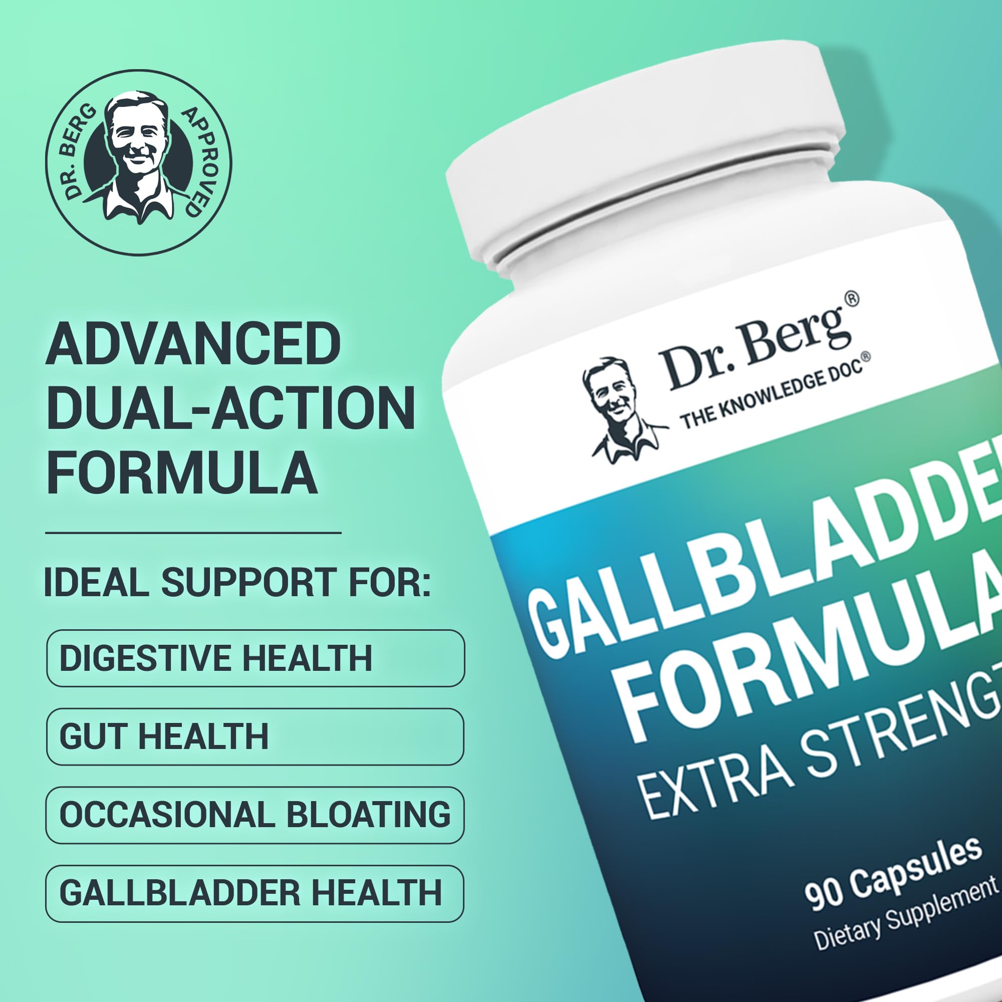 Dr. Berg Gallbladder Formula Extra Strength - with Ox Bile Powder and Conjugated Bile Acid - Digestive Enzymes Proprietary Blend - Full 45-Day Supply - 90 Vegetable Capsules