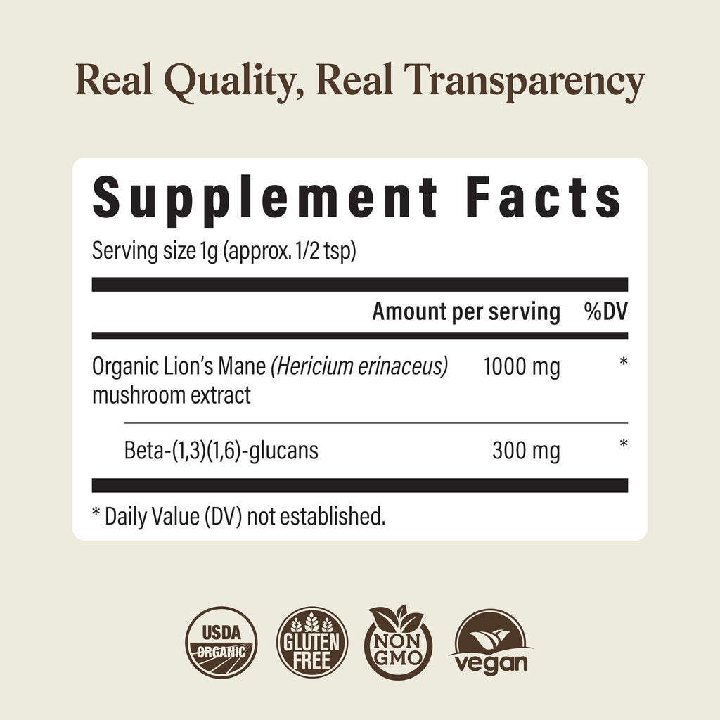 Buy now Real Mushrooms Lions Mane Mushroom Supplement - Organic Lions Mane Extract Powder for Overall Wellness with Adaptogens â€“ Functional Vegan, Non-GMO Blend with 60 Servings at indiglob india