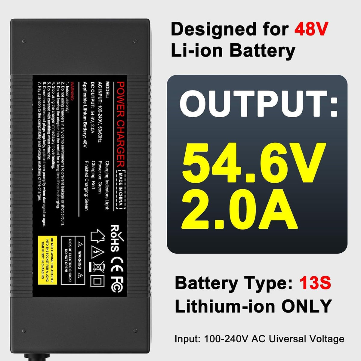 QKIIP 54.6V 2A Charger for 48V Ebike Scooter Lithium Battery, 7 Plugs