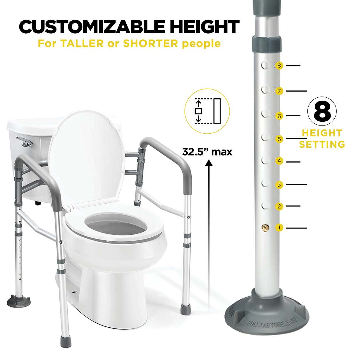 Toilet Safety Rails for Seniors Adjustable Detachable Fits Most Toilets