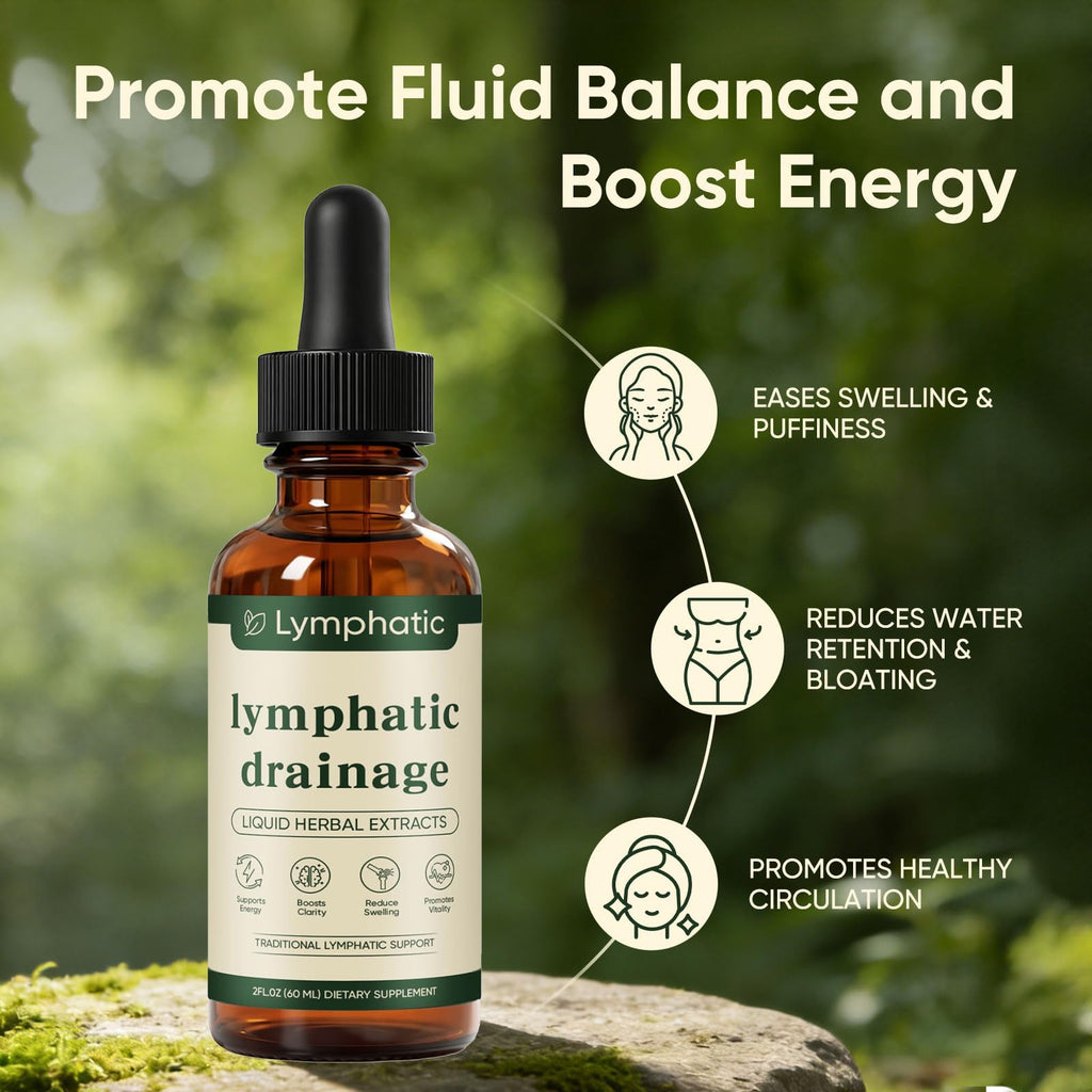 Lymphatic Drainage Drops, Bloat Relief & De-Puff, Immune & Lymph System Support Supplement, – Cleavers, Red Clover, Stillingia Root & Prickly Ash Bark, Fluid Retention, Vegan & Alcohol-Free, 2 Fl Oz