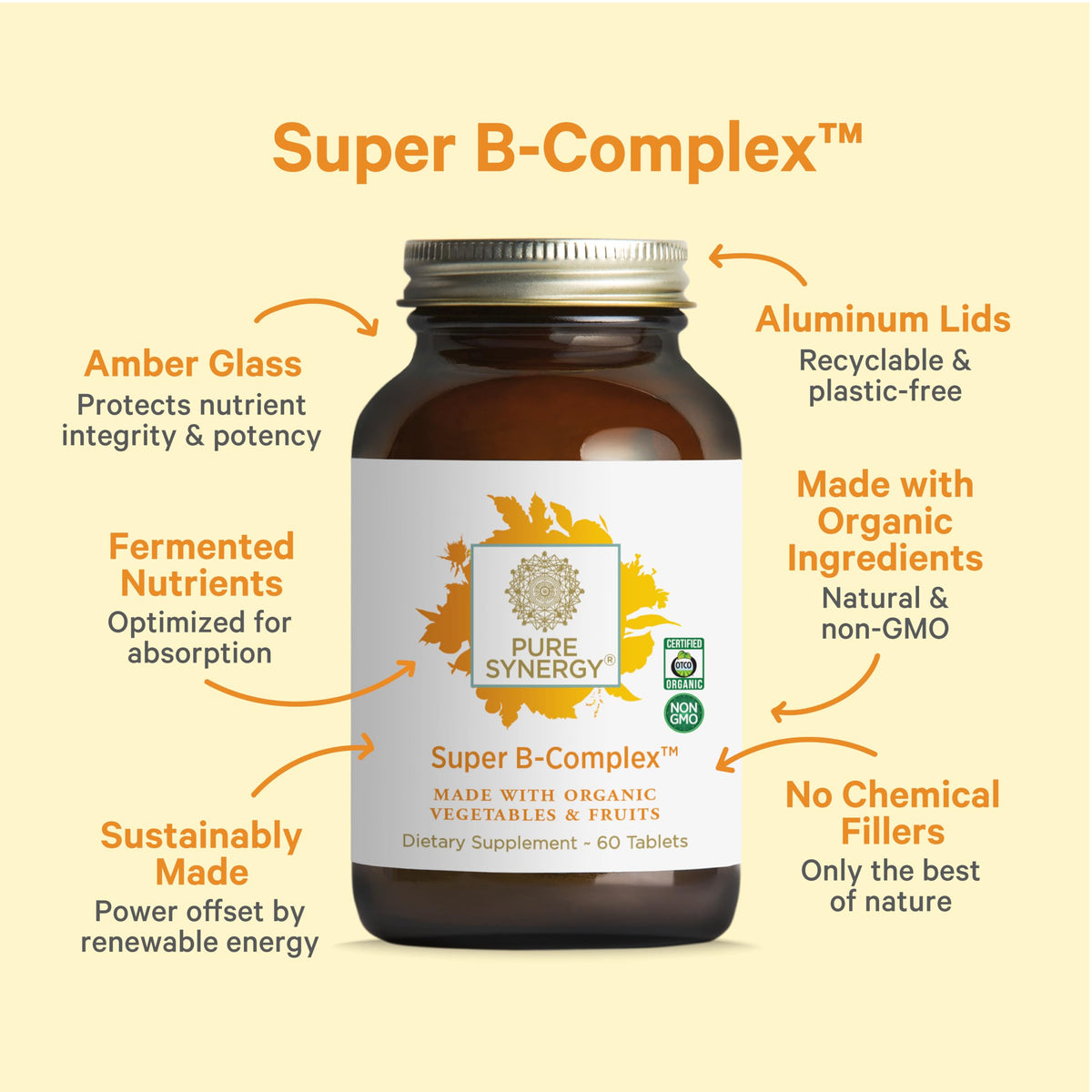 PURE SYNERGY Super B-Complex Vitamin B Complex Supplement (60 Tablets)
