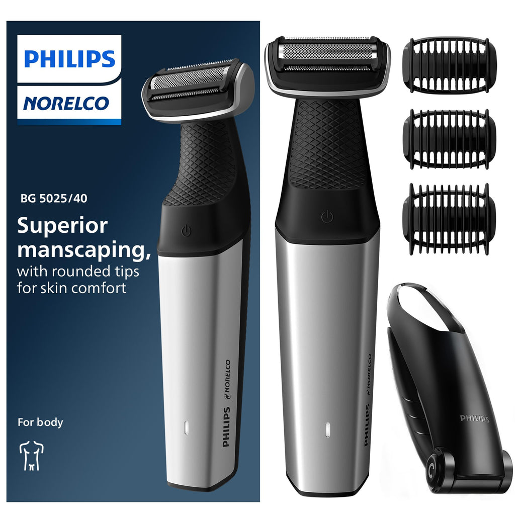 Philips Norelco Body Groomer 5000 Series, Intimate Hair Shaver & Trimmer for Men with Interchangeable & Adjustable Full Body Trim & Shave Heads, 100% Showerproof, BG5490/50