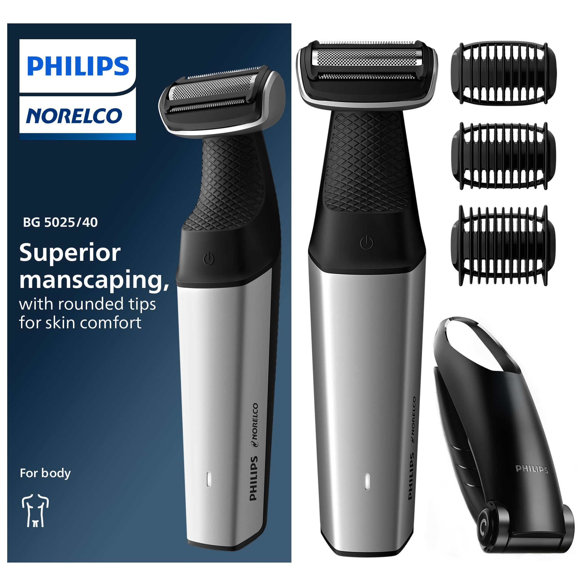 Philips Norelco Body Groomer 5000 Series, Intimate Hair Shaver & Trimmer for Men with Interchangeable & Adjustable Full Body Trim & Shave Heads, 100% Showerproof, BG5490/50