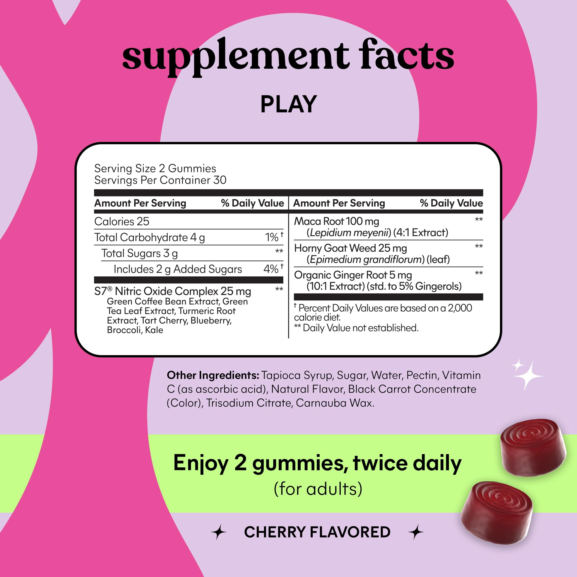 Lemme Play Daily Intimacy Gummies for Women and Men, 30-Day Supply | Clinically-Studied S7 Nitric Oxide Complex for Healthy Blood Flow, Maca Root, Goat Weed - Cherry Flavored